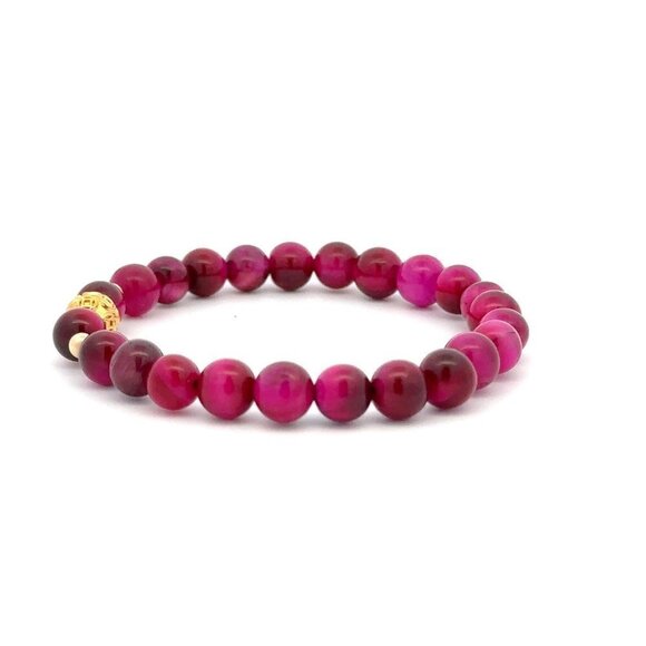 18K Gold Money Ball Lucky Charm Beads Bracelet Gemstones Pink Tiger's Eye 6mm - Picture 6 of 8